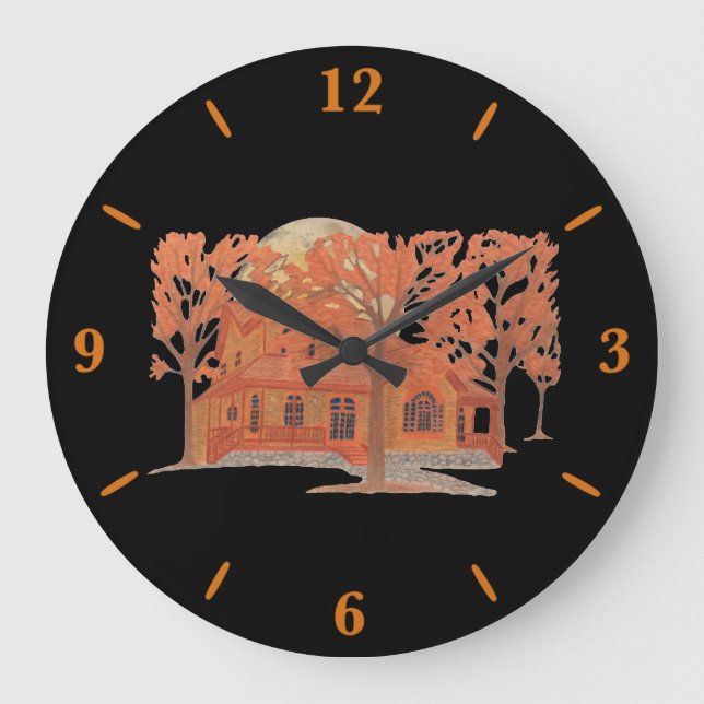 Redondo Grande Halloween Creepy Haunty House Gran Reloj (Anverso)