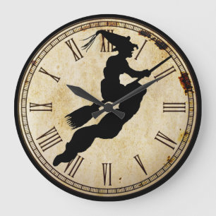 Redondo Grande Halloween Witch Silhouette   Cara de reloj de vint