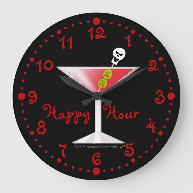 Redondo Grande Happy Hour Gracioso reloj martiní sangriento con m (Anverso)