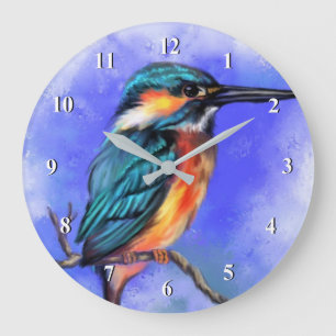 Redondo Grande Hermoso reloj de pintura de aves de Kingfisher