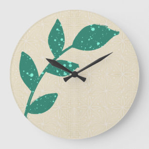Redondo Grande Hojas verdes de Boho en el reloj de la pared flora