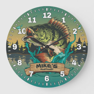 Redondo Grande Hombre de pescador cueva trasero reloj de pulsera