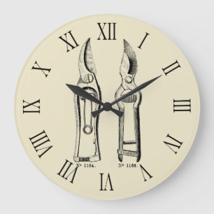Redondo Grande Ilustracion Vintage Pruners Número romano Reloj