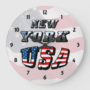 Redondo Grande Imagen de Nueva York y reloj del texto de los