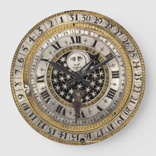 Redondo Grande Impresión de reloj de calendario anticuado 1650