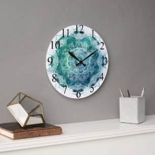Redondo Grande Impresionante reloj de Mandala azul/verde