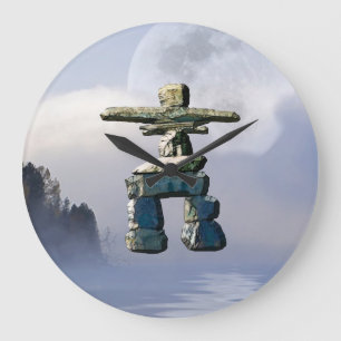 Redondo Grande Inuit Inukshuk y Wilderness Reloj de arte lunar