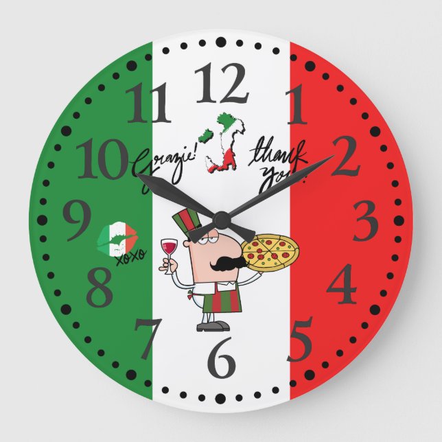 Redondo Grande Italia Grazie Pizza Bola italiana besada reloj de  (Anverso)
