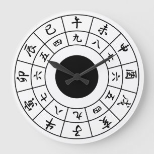 Redondo Grande Kanji blanco del negro de la cara del reloj
