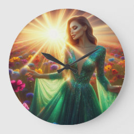 Redondo Grande La mujer del vestido verde en un gran reloj de par