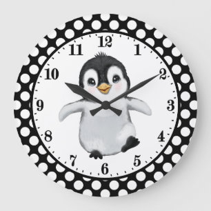 Redondo Grande lindo amante de los pingüinos Gran Reloj