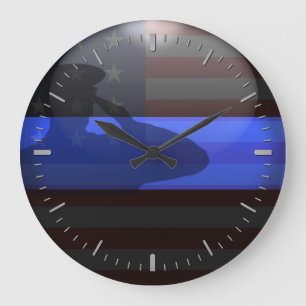 Redondo Grande Línea Azul delgada - Bandera Saluda el reloj grand
