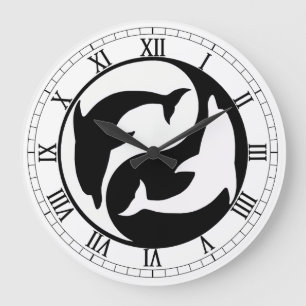 Redondo Grande Los delfines de Yin Yang redondean el reloj de los