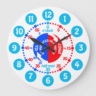 Redondo Grande Los niños aprenden a decir la hora reloj azul de p