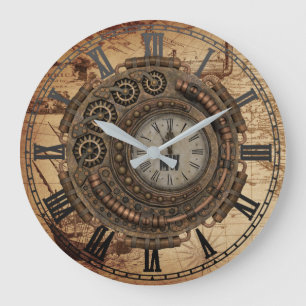 Redondo Grande Maquinaria de reloj industrial Steampunk Mapa de c