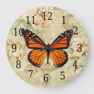 Redondo Grande Mariposa Monarca Y Reloj De Flores