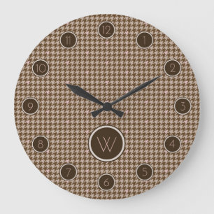 Redondo Grande Marrón con reloj de gallo con acento dorado Rosa