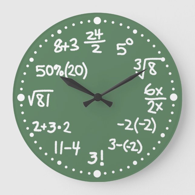 Redondo Grande Matemáticas Ecuaciones Matemáticas Reloj Versión D (Anverso)