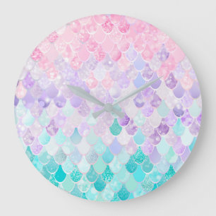 Redondo Grande Mermaid Pastel Chicas Dormitorio Reloj de guarderí