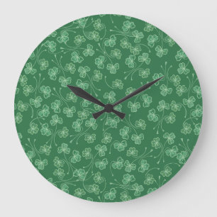 Redondo Grande Moda Oscuro Verde Shamrock Ditsy Patrón Reloj de p