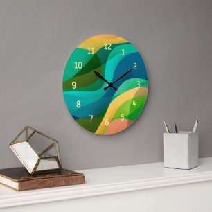 Redondo Grande Moderno Green Blue Yellow Abstract Art Gran Reloj