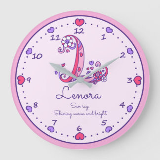 Redondo Grande Monograma L Lenora Corazón nombre significa reloj