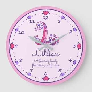 Redondo Grande Monograma L Lillian nombre significa reloj