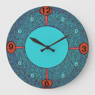 Redondo Grande Mosaic Design Green Aqua Reloj de cocina rojo/marr