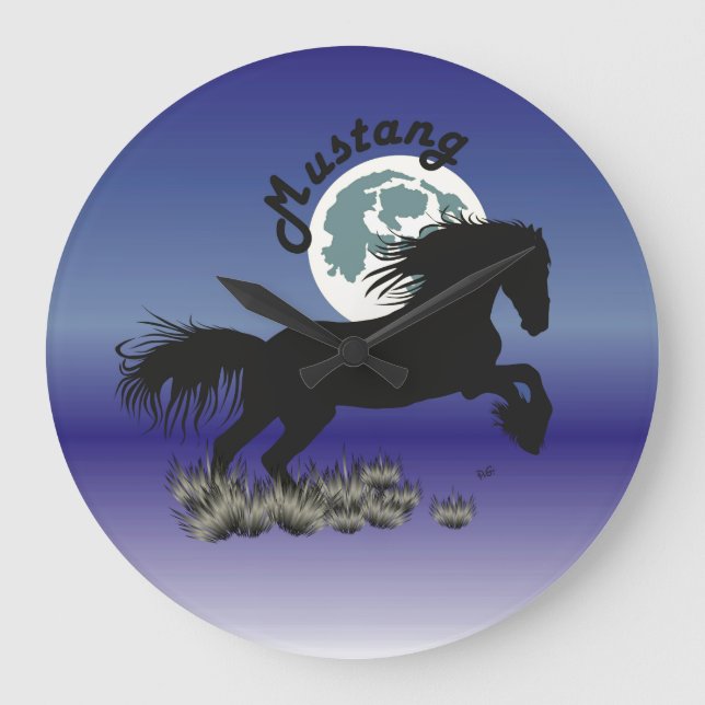 Redondo Grande Mustang para amante de caballo reloj (Anverso)