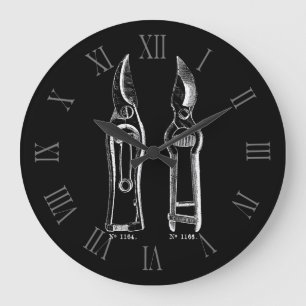 Redondo Grande N Ilustracion Vintage Pruners Número romano Reloj