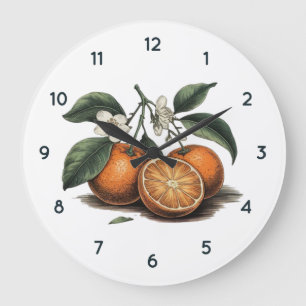 Redondo Grande Naranja de color de agua fruta Reloj con números n