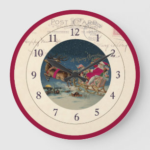 Redondo Grande Navidad Santa y reloj del reno
