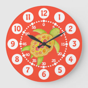 Redondo Grande Niños adorable arte de tortuga naranja reloj de pa