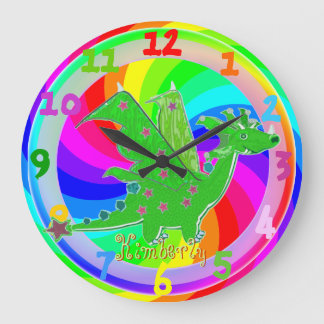 Redondo Grande Niños del Dragón Verde Reloj Nombre Kimberly perso