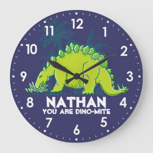 Redondo Grande Niños dinosaurios Estegosauro reloj de nombres ver