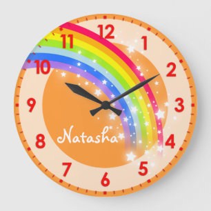 Redondo Grande Niños divertidos arcoíris nombre naranja reloj de 