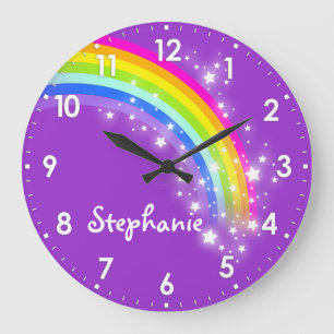 Redondo Grande Niños divertidos chicas arco iris nombre reloj de 