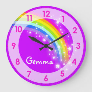 Redondo Grande Niños divertidos chicas arco iris nombre reloj de 