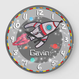 Redondo Grande Niños divertidos niños espacio de cohete reloj de 
