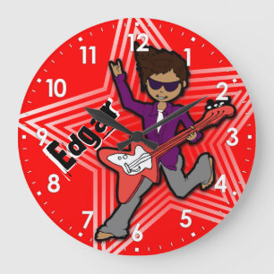 Redondo Grande Niños llaman rock star guitarra niño reloj rojo