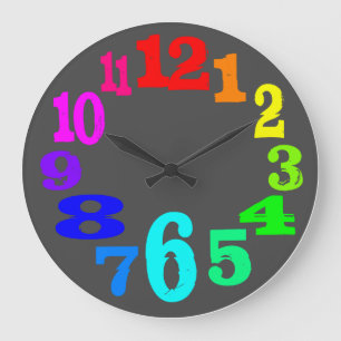 Redondo Grande números de reloj coloridos contra fondo gris