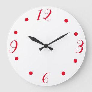Redondo Grande Números rojos grandes en un reloj blanco
