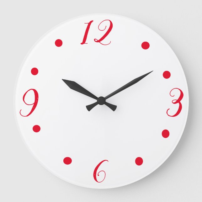Redondo Grande Números rojos grandes en un reloj blanco (Anverso)