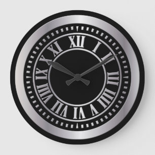 Redondo Grande Números romanos metálicos Cara de reloj - Plata