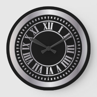 Redondo Grande Números romanos metálicos Cara de reloj - Plata