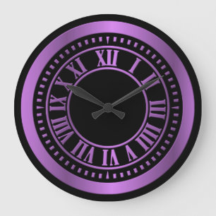 Redondo Grande Números romanos metálicos Cara de reloj - Púrpura