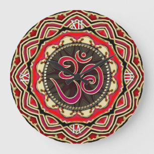 Redondo Grande OM Meditación Yoga Rojo Oro Mandala Masa Reloj