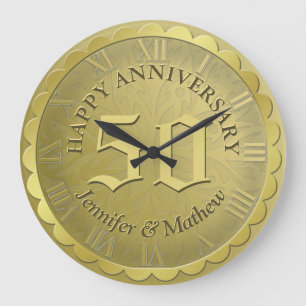 Redondo Grande Oro de reloj de aniversario personalizado