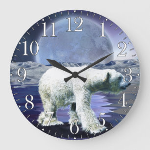 Redondo Grande Oso Polar Ártico y Reloj de Arte Aurora