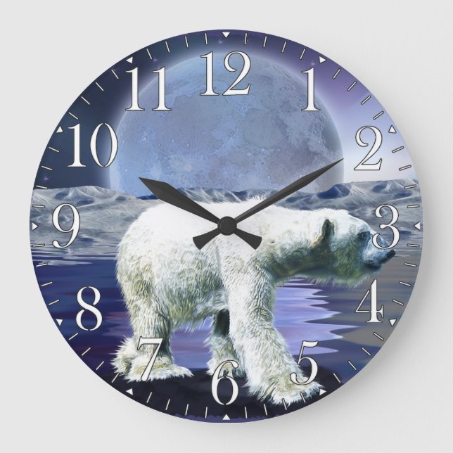 Redondo Grande Oso Polar Ártico y Reloj de Arte Aurora (Anverso)